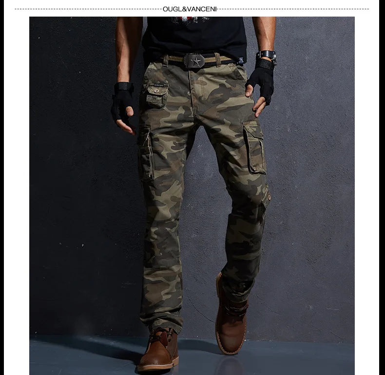 Pantaloni Cargo Uomo Mimetici Con Tasche Molteplici Pantaloni Larghi Casuali In Cotone