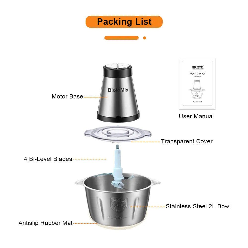 BioloMix Tritacarne 2 Velocità 500W In Acciaio Inossidabile Capacità 2L Robot Da Cucina Affettatrice 110V USA
