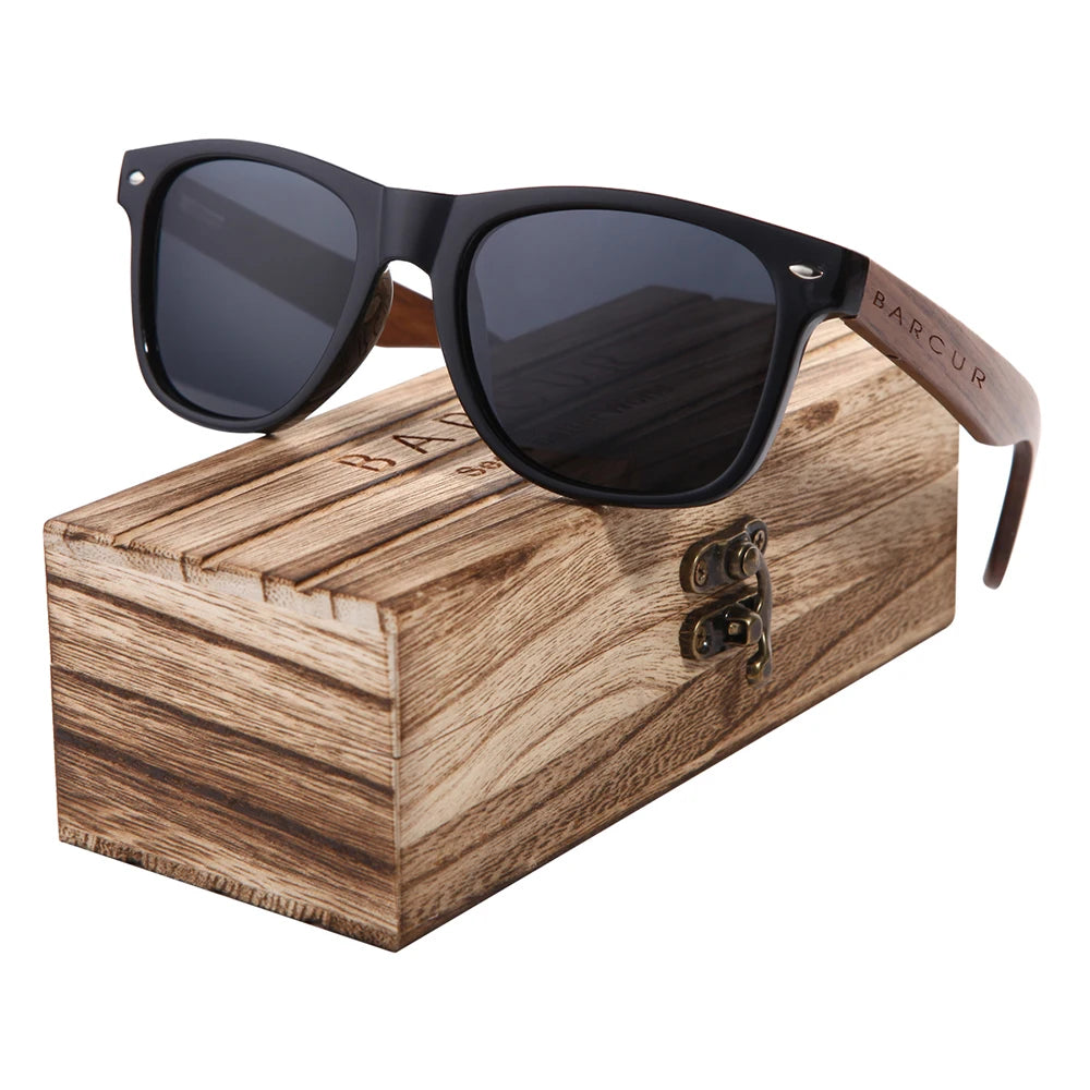 Occhiali Da Sole In Legno BARCUR Uomo Polarizzati UV400 Protezione Totale Scatola Originale