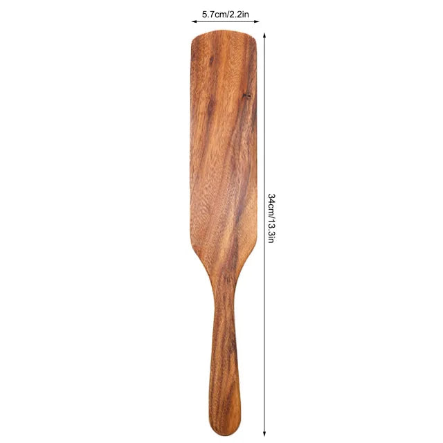 Set Da 5 Pezzi Di Spatole Scanalate In Teak Naturale Per Mescolare Utensili Da Cucina In Legno Resistente Al Calore