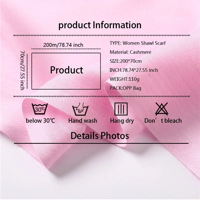 Sciarpa di Pashmina da Donna Morbida Cashmere Foulard Viaggio Ufficio Inverno Caldo Hijab Solido Avvolge Bandana
