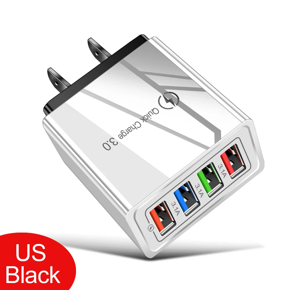 Caricatore USB 3A a 4 Porte Da Muro Con Spina EU US Integrata Per iPhone 16 Pro Ricarica Veloce