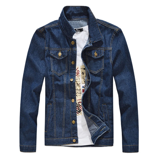 Capospalla Uomo Slim Fit Denim Blu Scuro Con Maniche Lunghe Tasche Giacca Jeans Classica