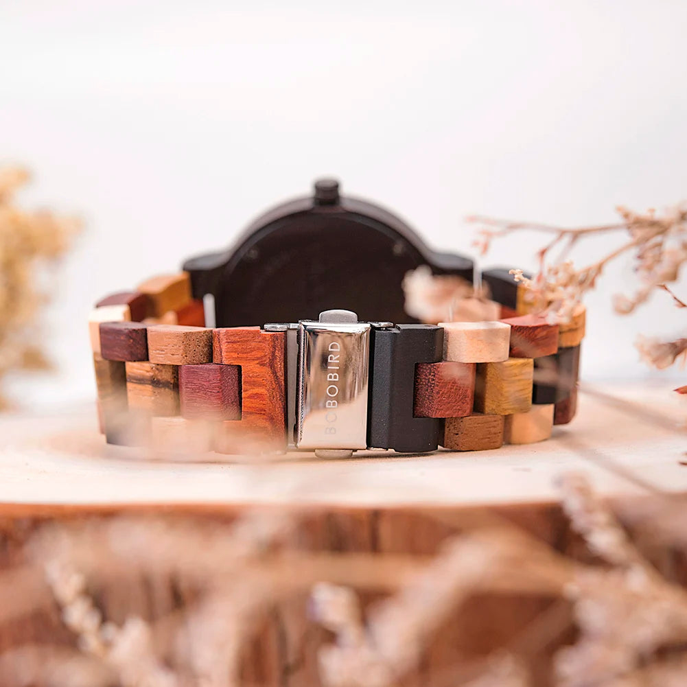 Orologio In Legno Unisex Quarzo Settimana Data Coppia Cinturino Colorato Logo Personalizzato Regalo Dropship