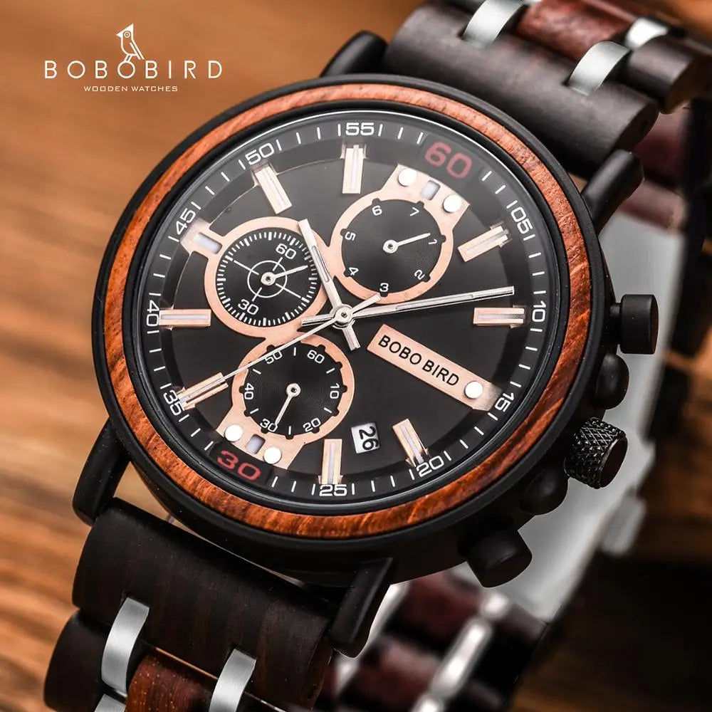 Orologio In Legno Da Uomo Cronografo Luxury Top Brand Elegante Con Scatola Di Legno Logo Personalizzato Regalo Ideale
