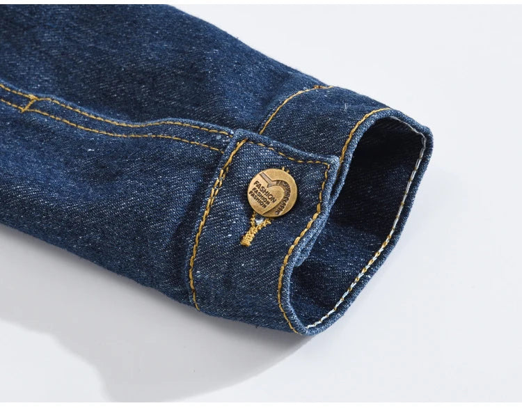 Capospalla Uomo Slim Fit Denim Blu Scuro Con Maniche Lunghe Tasche Giacca Jeans Classica