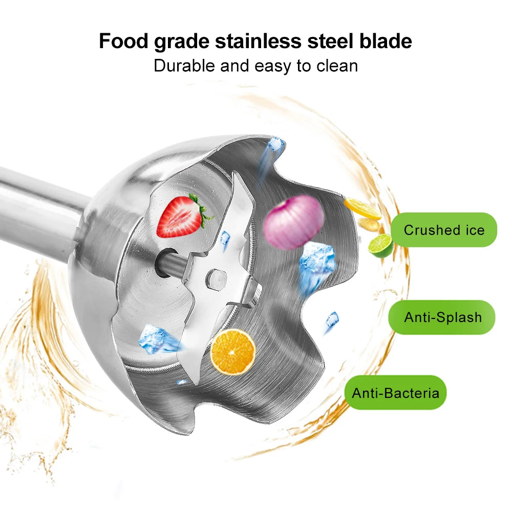 Frullatore A Immersione Biolomix 4 In 1 Ad Alta Potenza 1200 W Lame In Acciaio Inox Con Tazza Tritatutto E Frullato