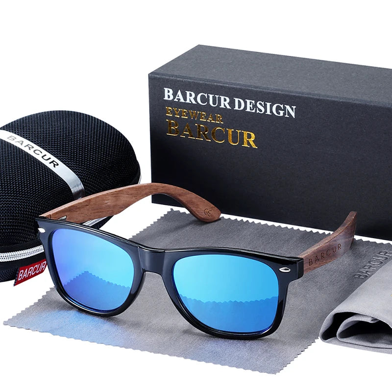 Occhiali Da Sole In Legno BARCUR Uomo Polarizzati UV400 Protezione Totale Scatola Originale