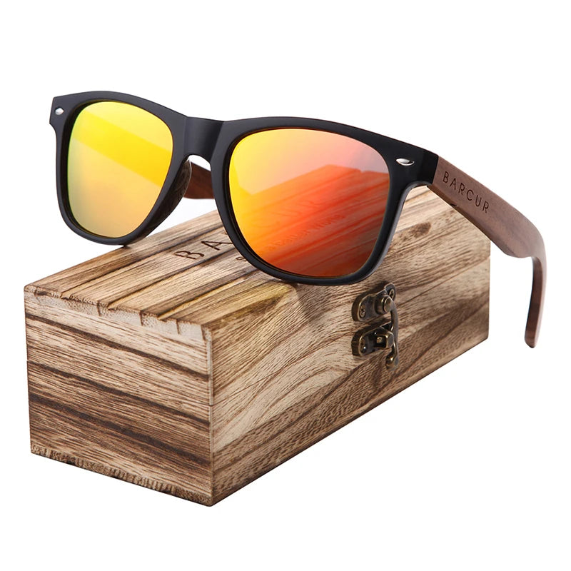 Occhiali Da Sole In Legno BARCUR Uomo Polarizzati UV400 Protezione Totale Scatola Originale