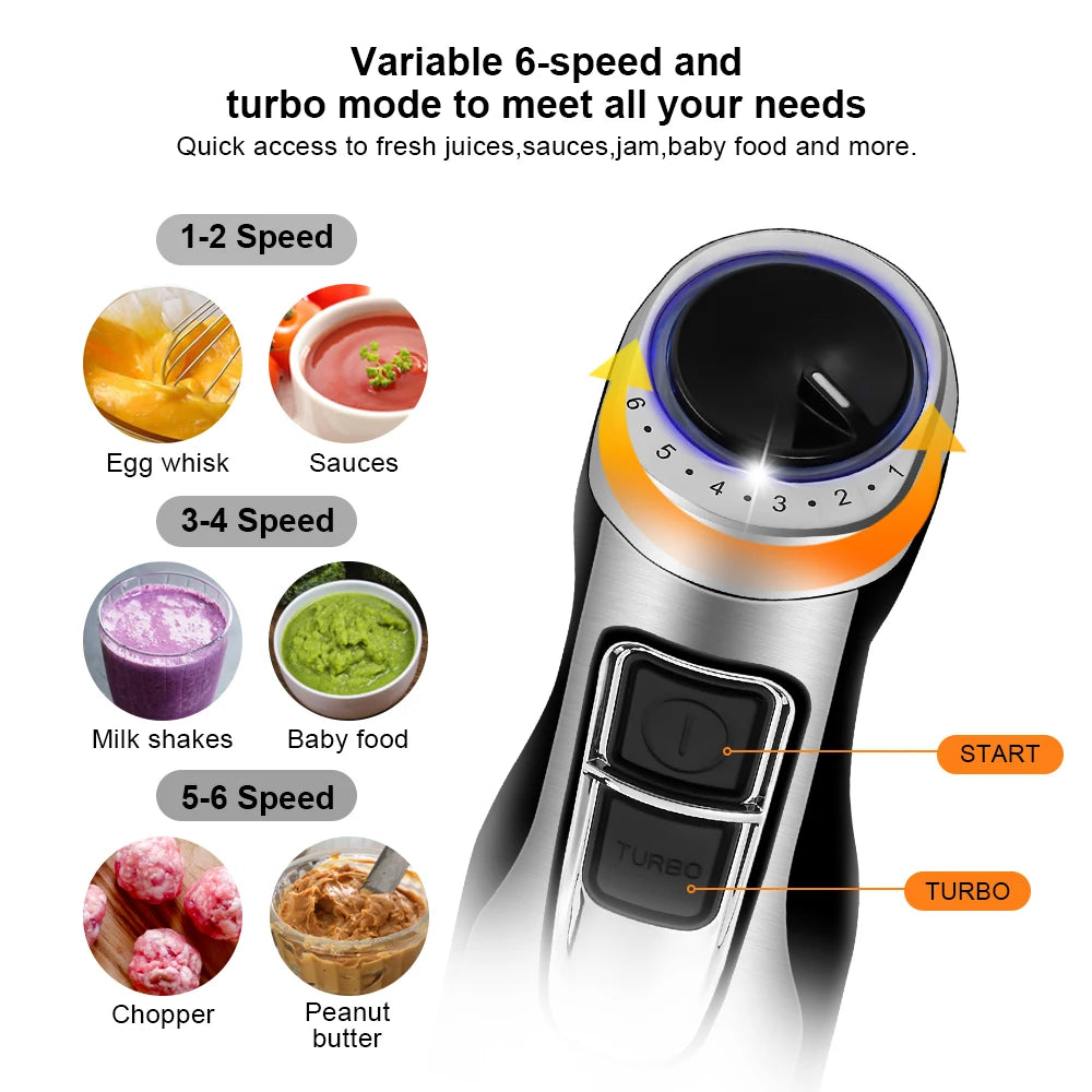 Frullatore A Immersione Biolomix 4 In 1 Ad Alta Potenza 1200 W Lame In Acciaio Inox Con Tazza Tritatutto E Frullato
