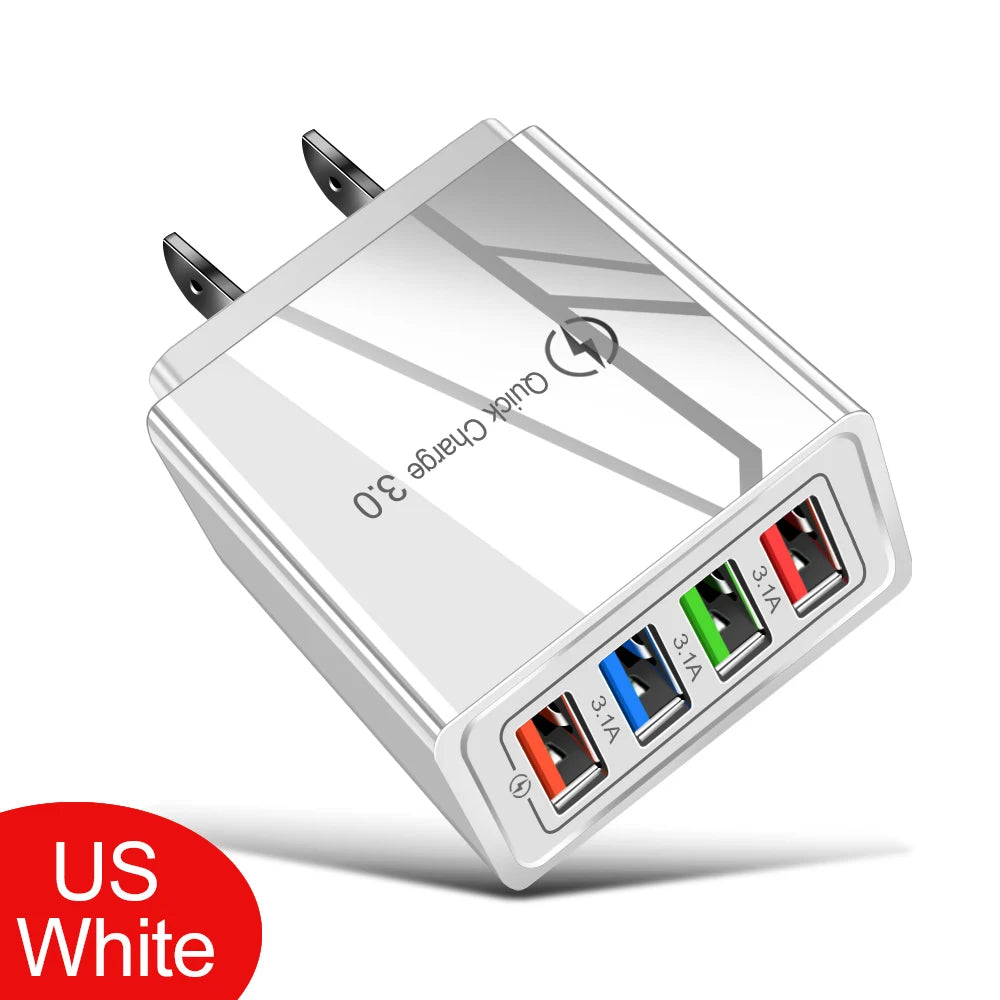 Caricatore USB 3A a 4 Porte Da Muro Con Spina EU US Integrata Per iPhone 16 Pro Ricarica Veloce