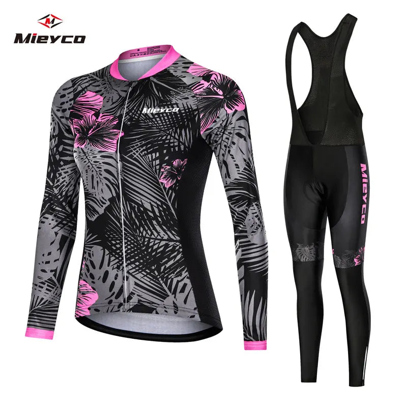 Mieyco Completo Ciclismo Donna Set Maglie a Maniche Lunghe in Poliestere Protezione UV Jersey