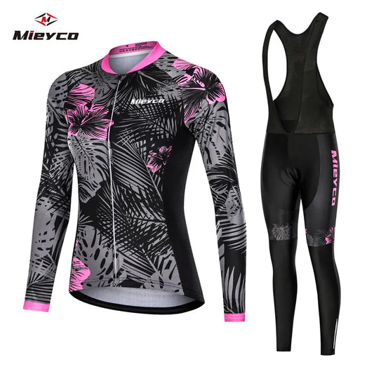 Mieyco Completo Ciclismo Donna Set Maglie a Maniche Lunghe in Poliestere Protezione UV Jersey