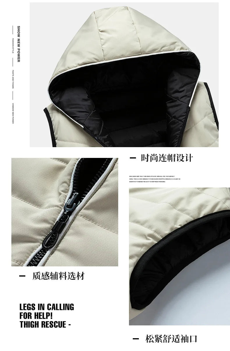 Gilet Reversibile Da Uomo Imbottito Senza Maniche In Cotone Con Cappuccio E Colletto Mandarino 2 In 1 Parka VT 276