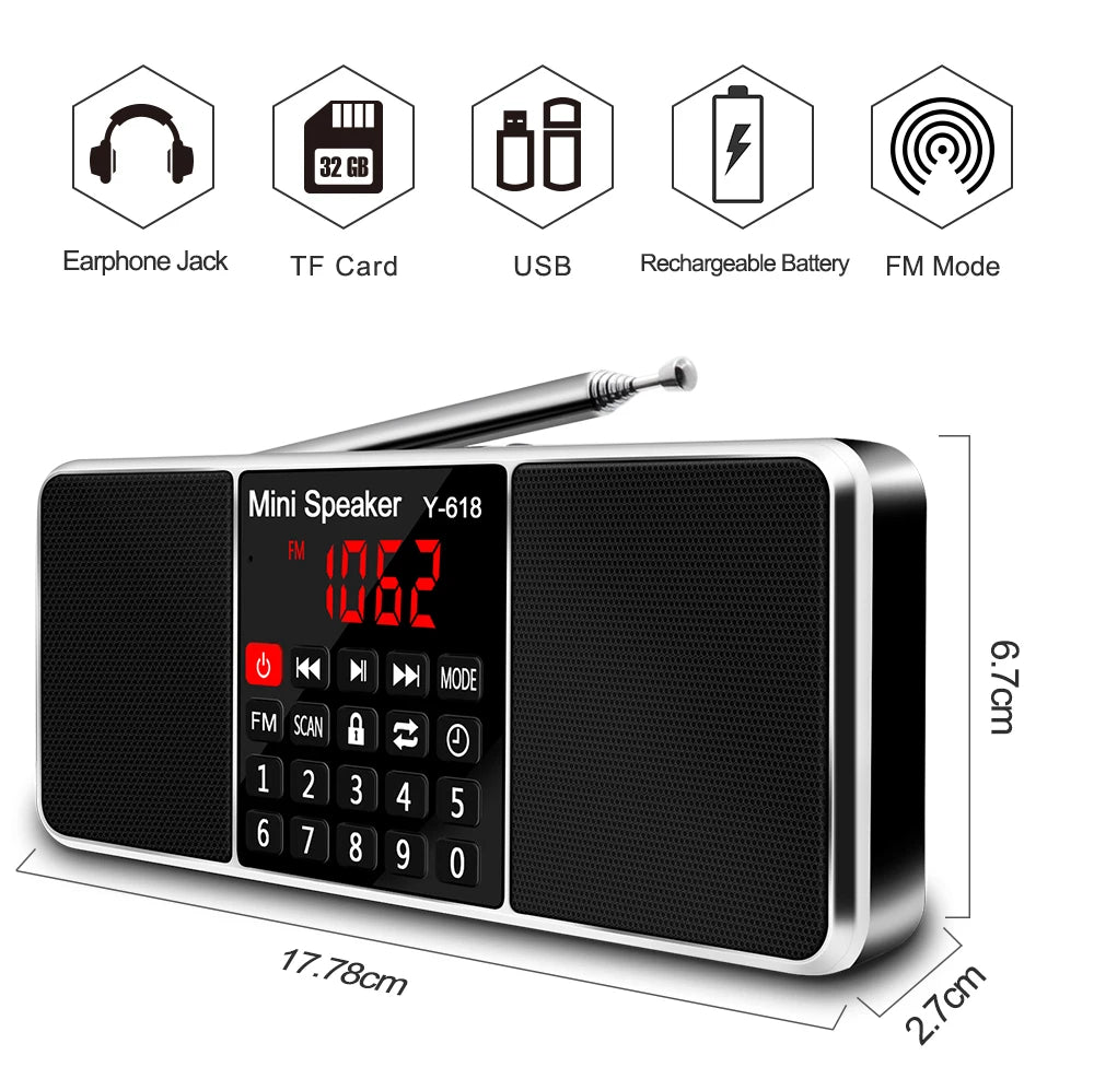 Lefon Ricevitore Radio FM Digitale Portatile Con Altoparlante Lettore MP3 USB Scheda TF Display LED Spegnimento Dell Ora