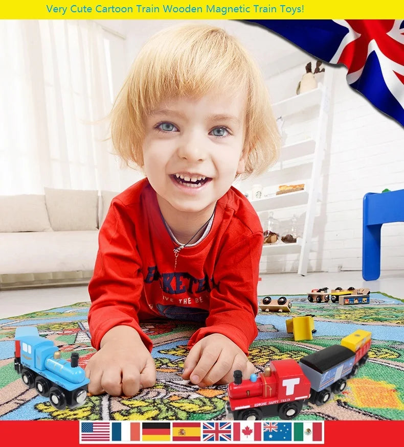 Treno Magnetico in Legno per Bambini Locomotiva con Binari Giochi Educativi Regalo di Compleanno
