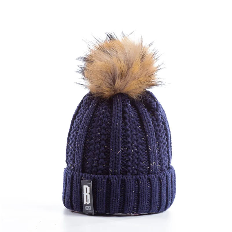 Cappello Invernale Da Donna Con Pompon Pelliccia Foderata Berretto In Lana Lavorato A Maglia Caldo E Elegante Streetwear