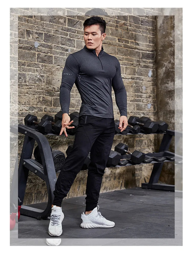 T Shirt Sportiva Da Uomo Manica Lunga Per Palestra E Corsa In Compressione Abbigliamento Sportivo Zip Pullover Rashguard