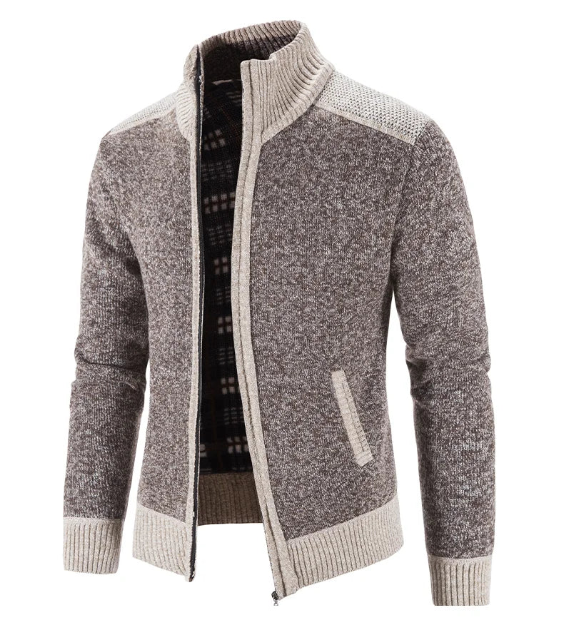 Nuovo Cardigan Patchwork Da Uomo Slim Fit Con Collo Coreano Caldo E Lavorato A Maglia Giacca Invernale