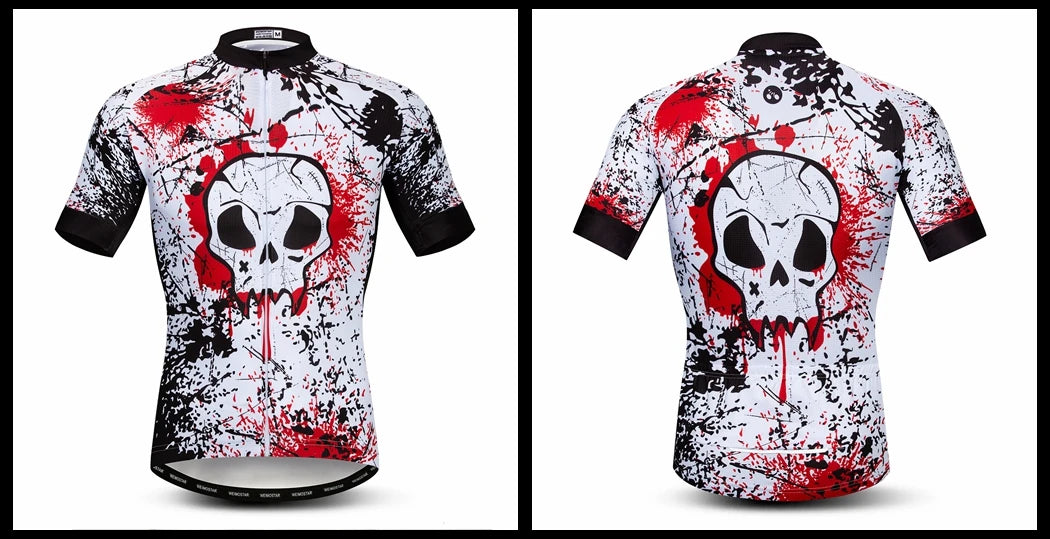 Jersey Da Ciclismo Uomo Skull Traspirante Estate Quick Dry Anti Sudore Riflettente Con Tasche MTB