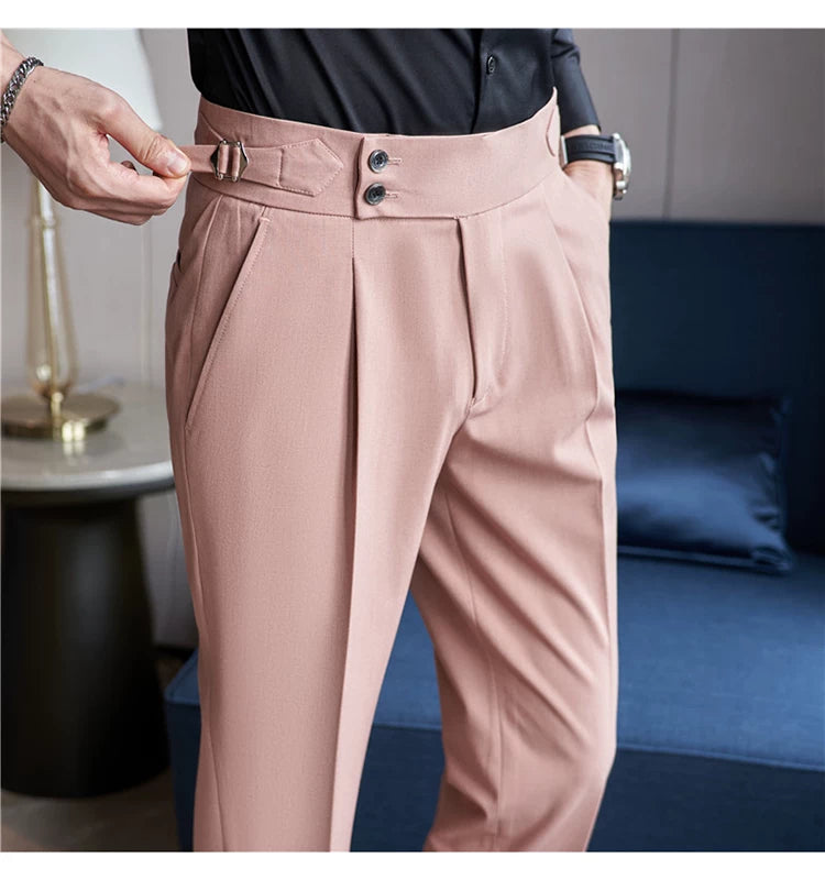Pantaloni Formali Da Uomo Vita Alta Solidi Autunnali Cammello Slim Fit Abito Casual 2025 Hommes