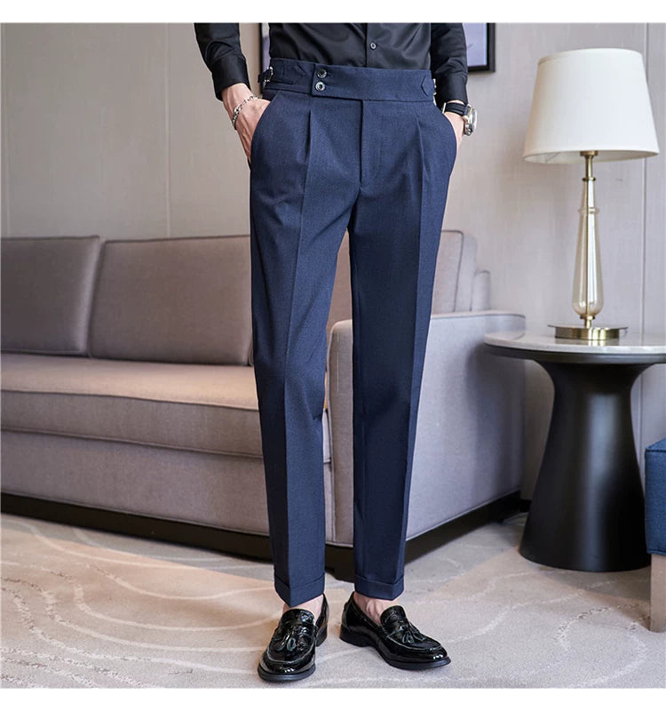 Pantaloni Formali Da Uomo Vita Alta Solidi Autunnali Cammello Slim Fit Abito Casual 2025 Hommes