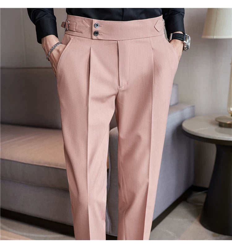 Pantaloni Formali Da Uomo Vita Alta Solidi Autunnali Cammello Slim Fit Abito Casual 2025 Hommes