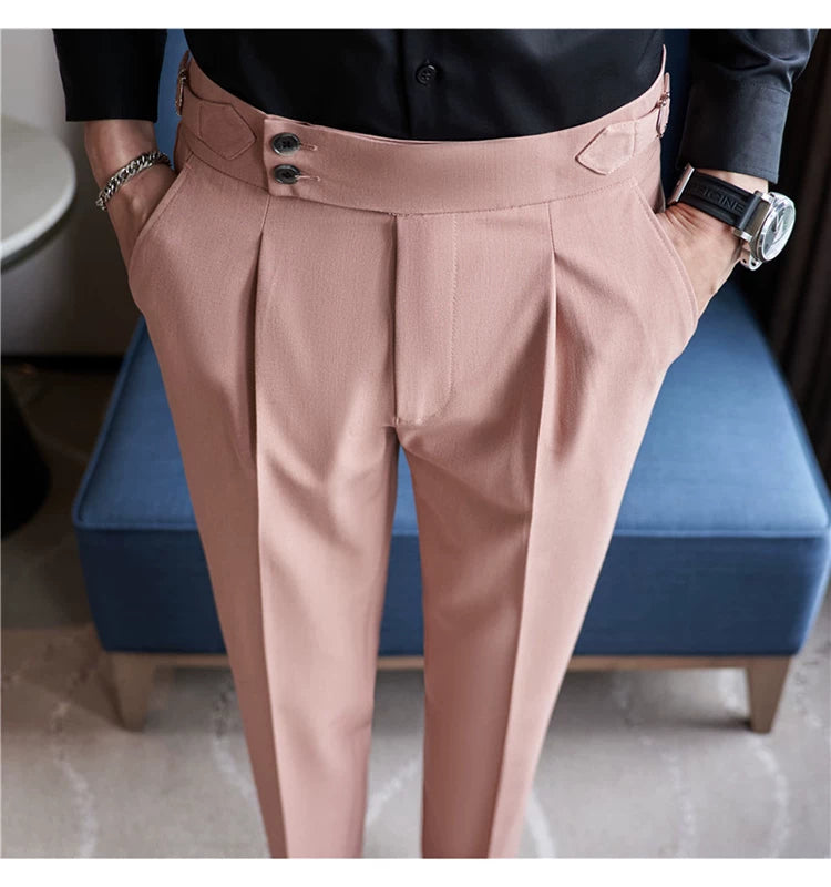 Pantaloni Formali Da Uomo Vita Alta Solidi Autunnali Cammello Slim Fit Abito Casual 2025 Hommes