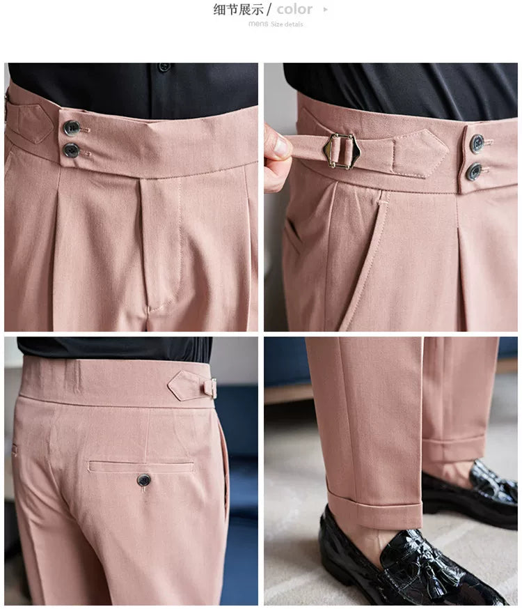 Pantaloni Formali Da Uomo Vita Alta Solidi Autunnali Cammello Slim Fit Abito Casual 2025 Hommes