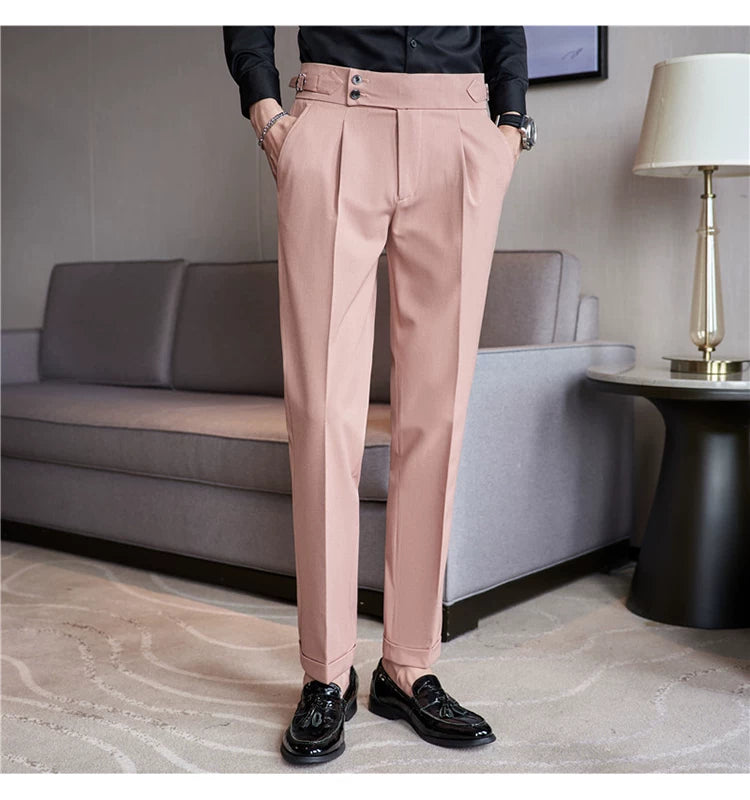 Pantaloni Formali Da Uomo Vita Alta Solidi Autunnali Cammello Slim Fit Abito Casual 2025 Hommes