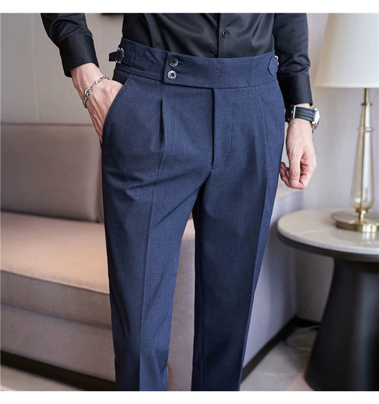 Pantaloni Formali Da Uomo Vita Alta Solidi Autunnali Cammello Slim Fit Abito Casual 2025 Hommes
