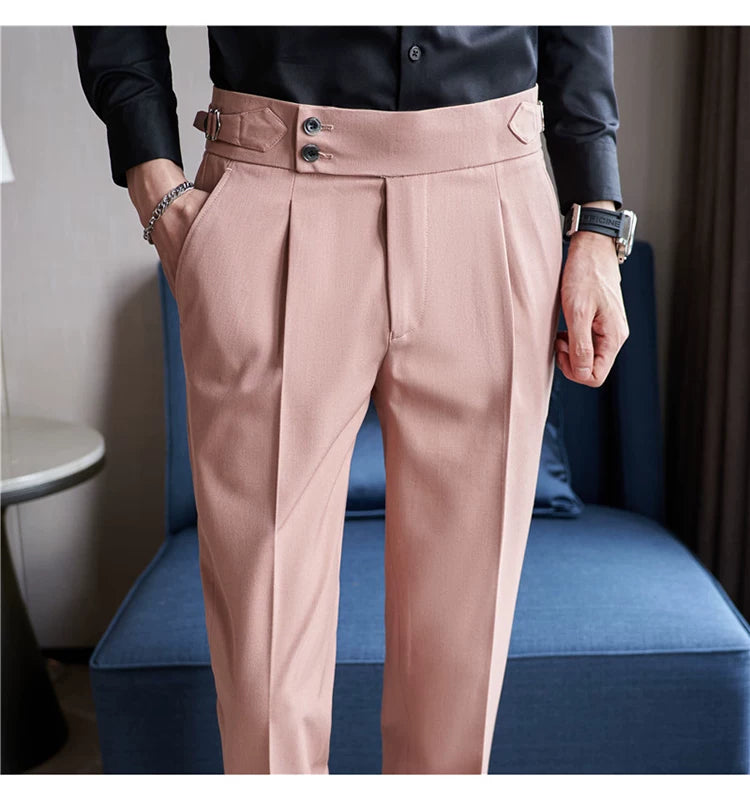 Pantaloni Formali Da Uomo Vita Alta Solidi Autunnali Cammello Slim Fit Abito Casual 2025 Hommes