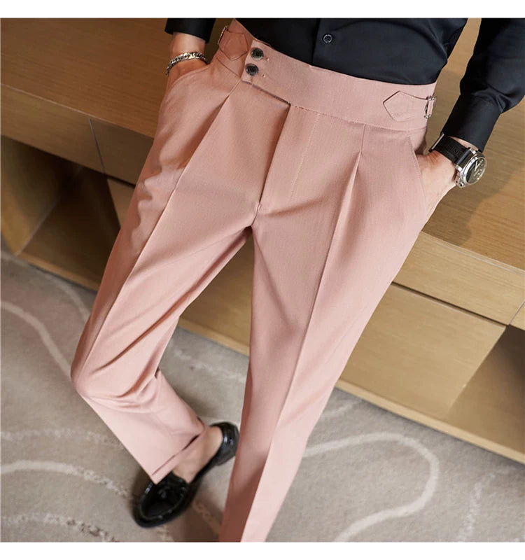 Pantaloni Formali Da Uomo Vita Alta Solidi Autunnali Cammello Slim Fit Abito Casual 2025 Hommes