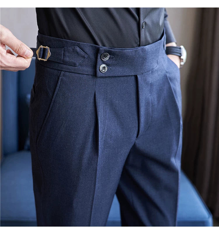 Pantaloni Formali Da Uomo Vita Alta Solidi Autunnali Cammello Slim Fit Abito Casual 2025 Hommes