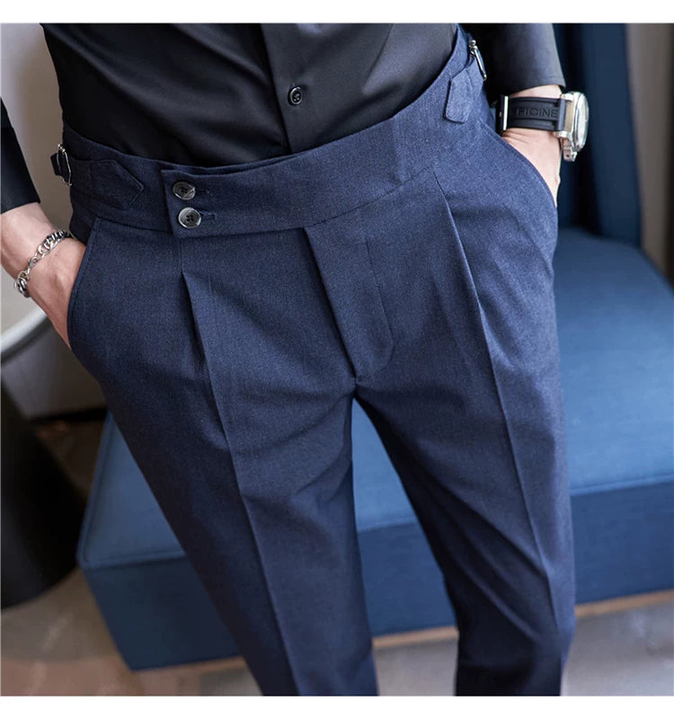 Pantaloni Formali Da Uomo Vita Alta Solidi Autunnali Cammello Slim Fit Abito Casual 2025 Hommes