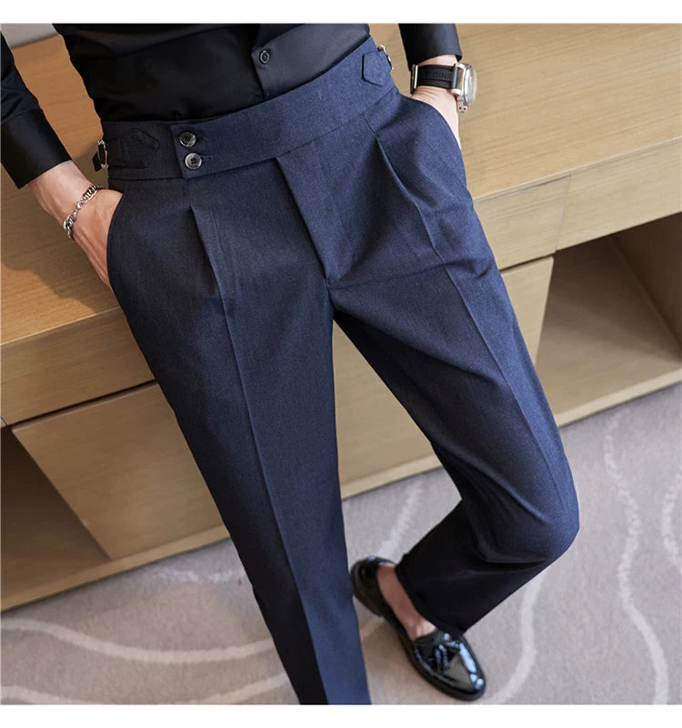 Pantaloni Formali Da Uomo Vita Alta Solidi Autunnali Cammello Slim Fit Abito Casual 2025 Hommes