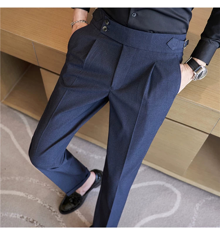 Pantaloni Formali Da Uomo Vita Alta Solidi Autunnali Cammello Slim Fit Abito Casual 2025 Hommes