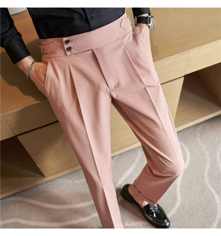 Pantaloni Formali Da Uomo Vita Alta Solidi Autunnali Cammello Slim Fit Abito Casual 2025 Hommes