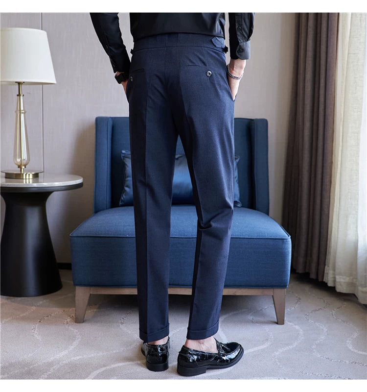 Pantaloni Formali Da Uomo Vita Alta Solidi Autunnali Cammello Slim Fit Abito Casual 2025 Hommes