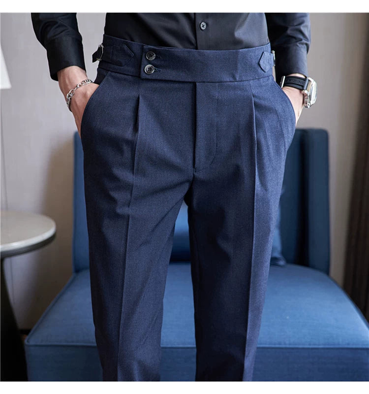 Pantaloni Formali Da Uomo Vita Alta Solidi Autunnali Cammello Slim Fit Abito Casual 2025 Hommes