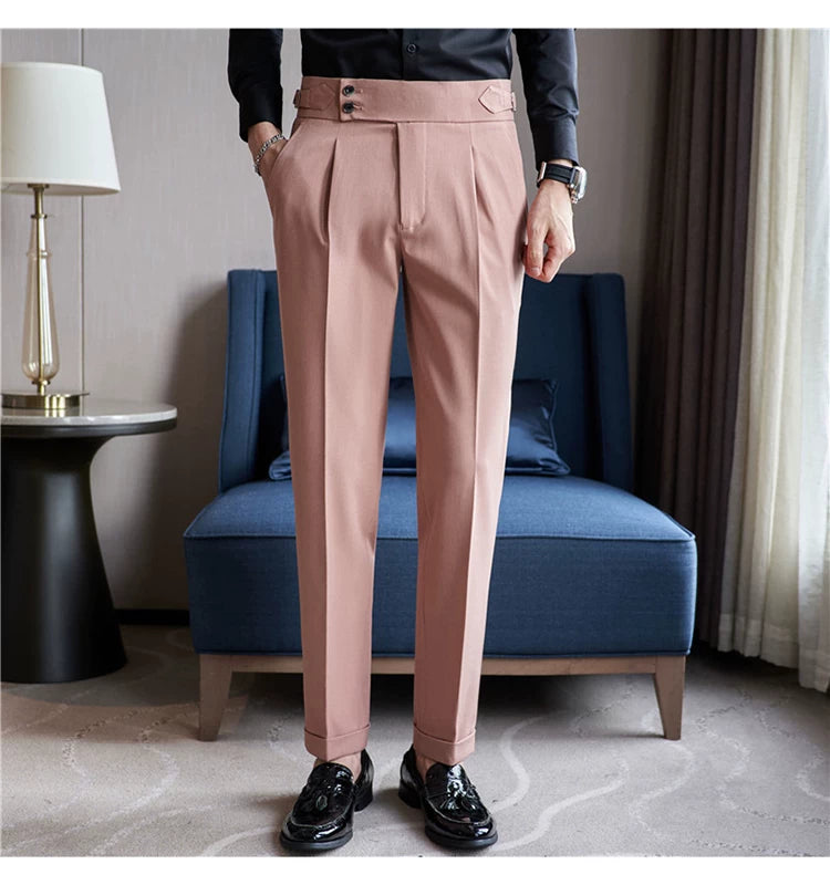 Pantaloni Formali Da Uomo Vita Alta Solidi Autunnali Cammello Slim Fit Abito Casual 2025 Hommes