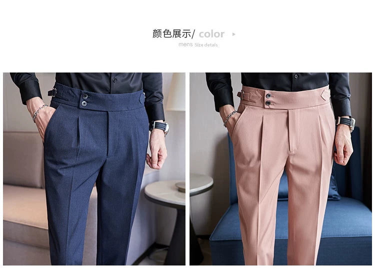 Pantaloni Formali Da Uomo Vita Alta Solidi Autunnali Cammello Slim Fit Abito Casual 2025 Hommes