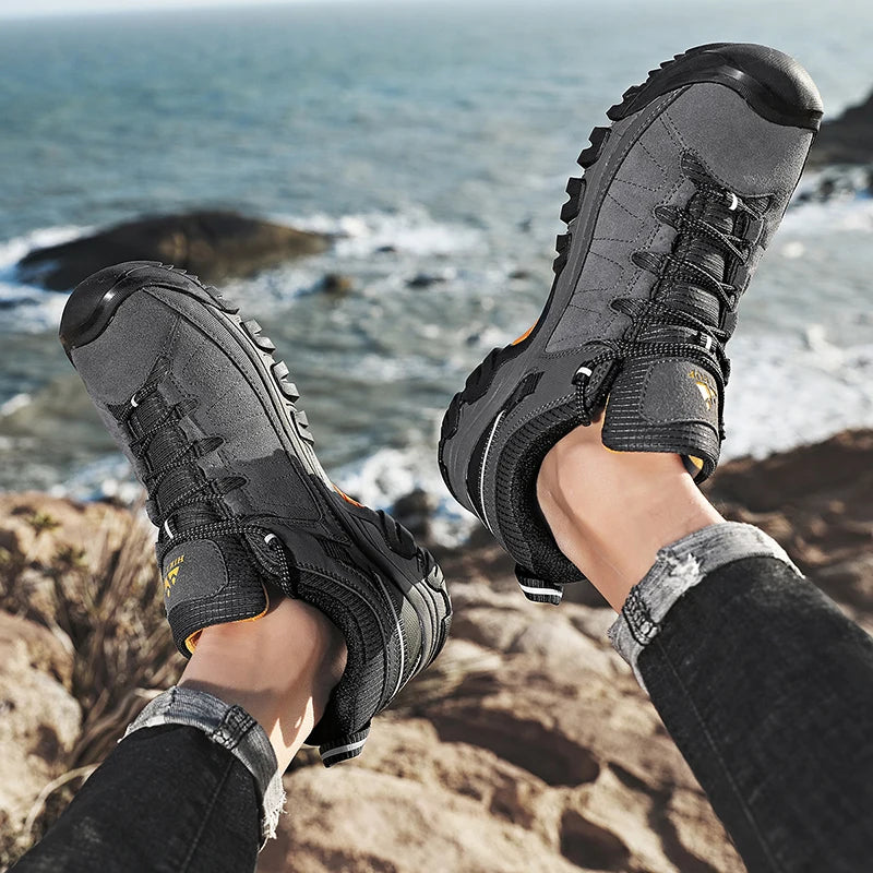 Hikeup Scarpe Trekking Uomo Pelle Alta Qualità Durevoli Esterni Suola Gomma Impermeabile