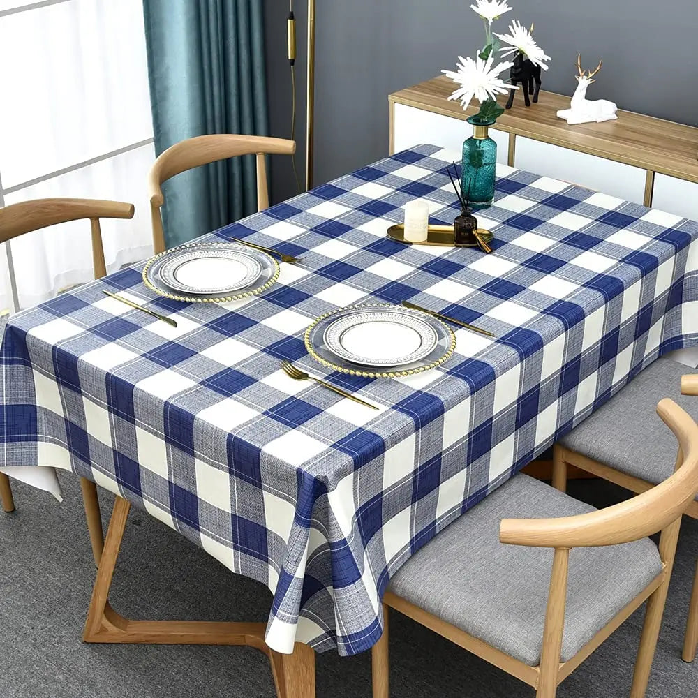 Tovaglia Rettangolare Stile Semplice Scozzese Blu Bianco Grigio Impermeabile Lavabile In Lavatrice Per Interni Ed Esterni