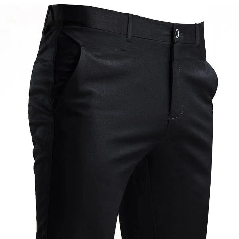 Pantaloni Da Completo Da Uomo Elasticizzati Casuali Con Tasca Tinta Unita Dritto Taglio Elegante Nero