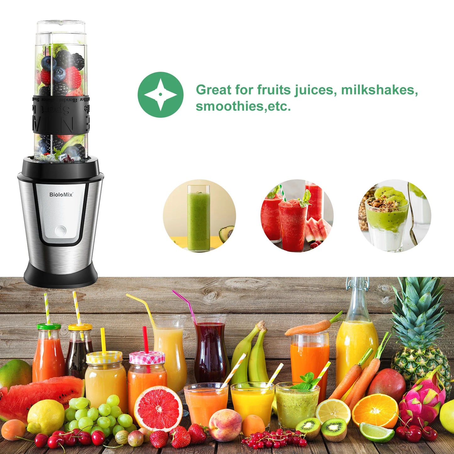 Biolomix TB23M Robot da Cucina 3 in 1 700W Potente Multifunzione Frullatore Spremiagrumi e Tritatutto per Famiglie