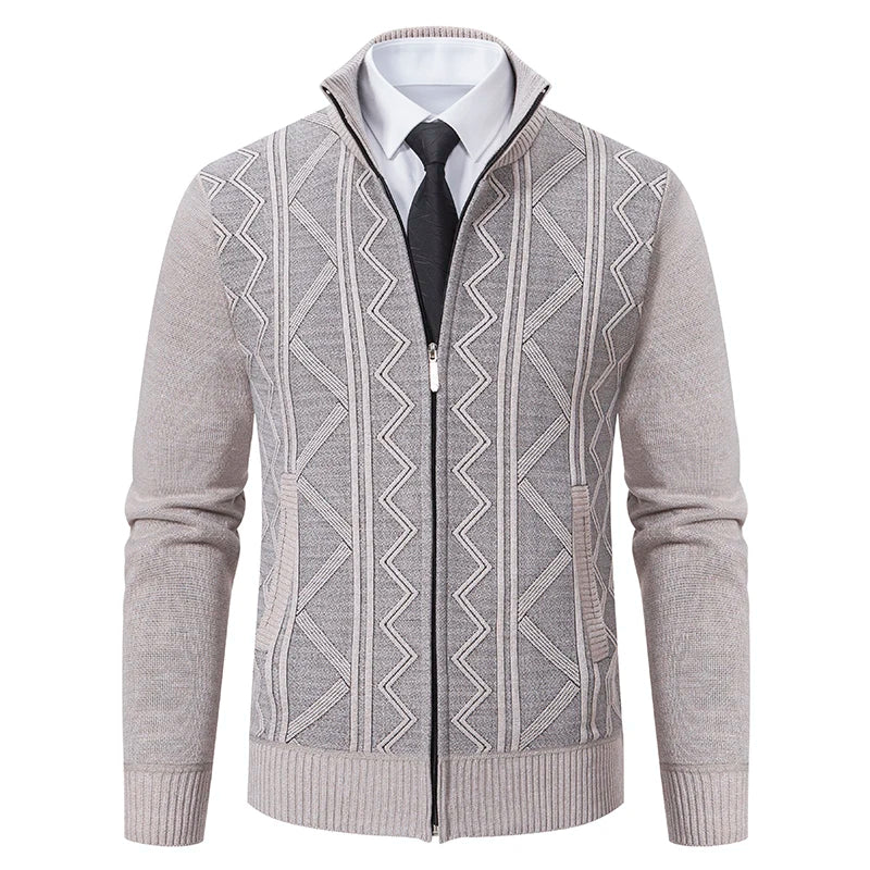 Giacca Ispessita Uomo Autunno Inverno Calda Linea Tendenza Colletto Mandarino Cardigan Lavorato A Maglia Cappotto