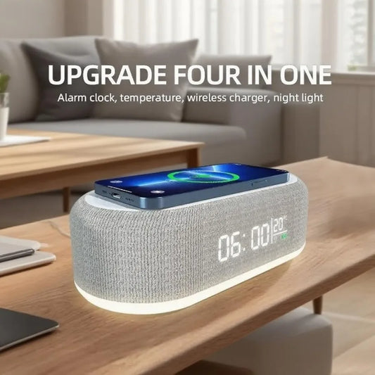 Sveglia Caricabatterie wireless Pad Telefono Camera da letto Lampada Luce notturna Termometro da scrivania per iPhone 17 16 15 14 13 Dock di ricarica veloce