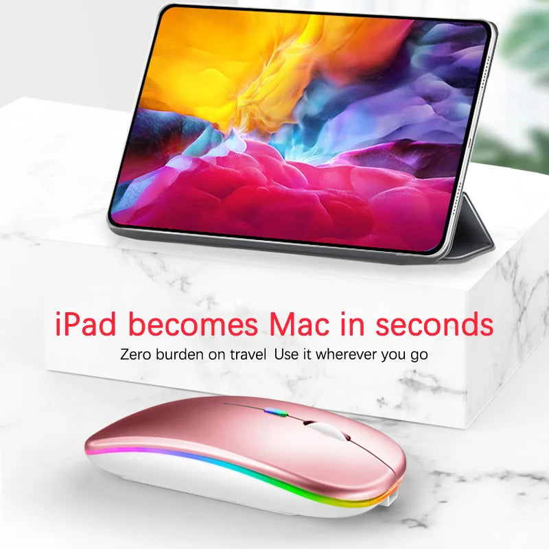 Mouse Wireless Bluetooth Ricaricabile USB RGB 1600 DPI 2,4 GHz Per PC Laptop Tablet MacBook Gaming