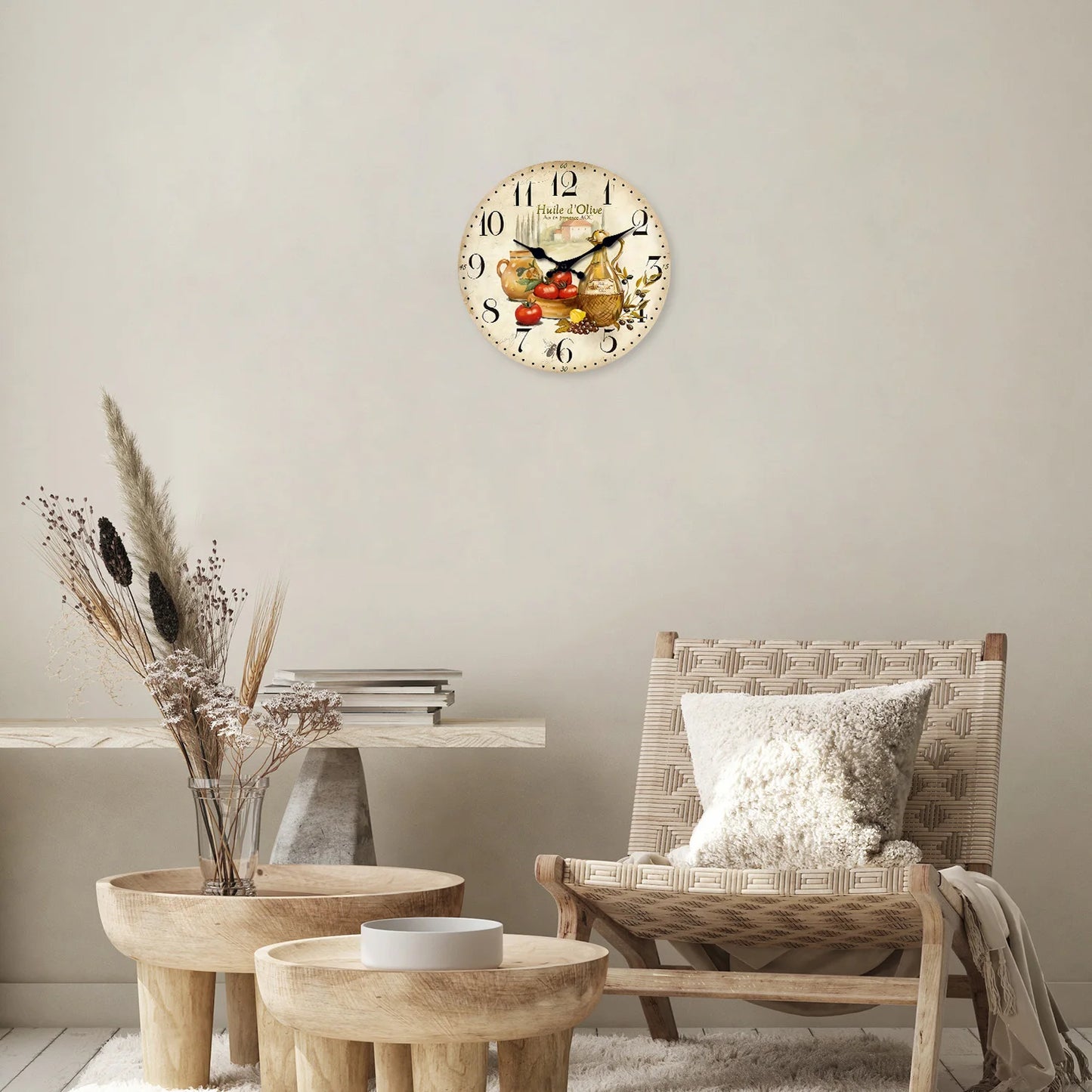 Orologio Da Parete In Legno Motivo Oliva Pomodoro Retrò Quarzo Silenzioso Per Soggiorno Cucina Letto 10 E 12 Pollici